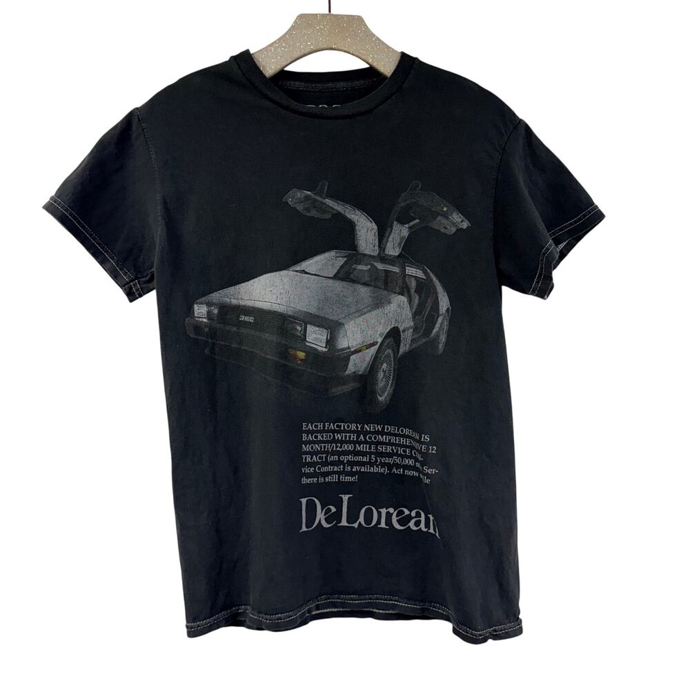 Delorean Graphic T Shirt XS 100% Cotton Black Goodie Two Sleeves